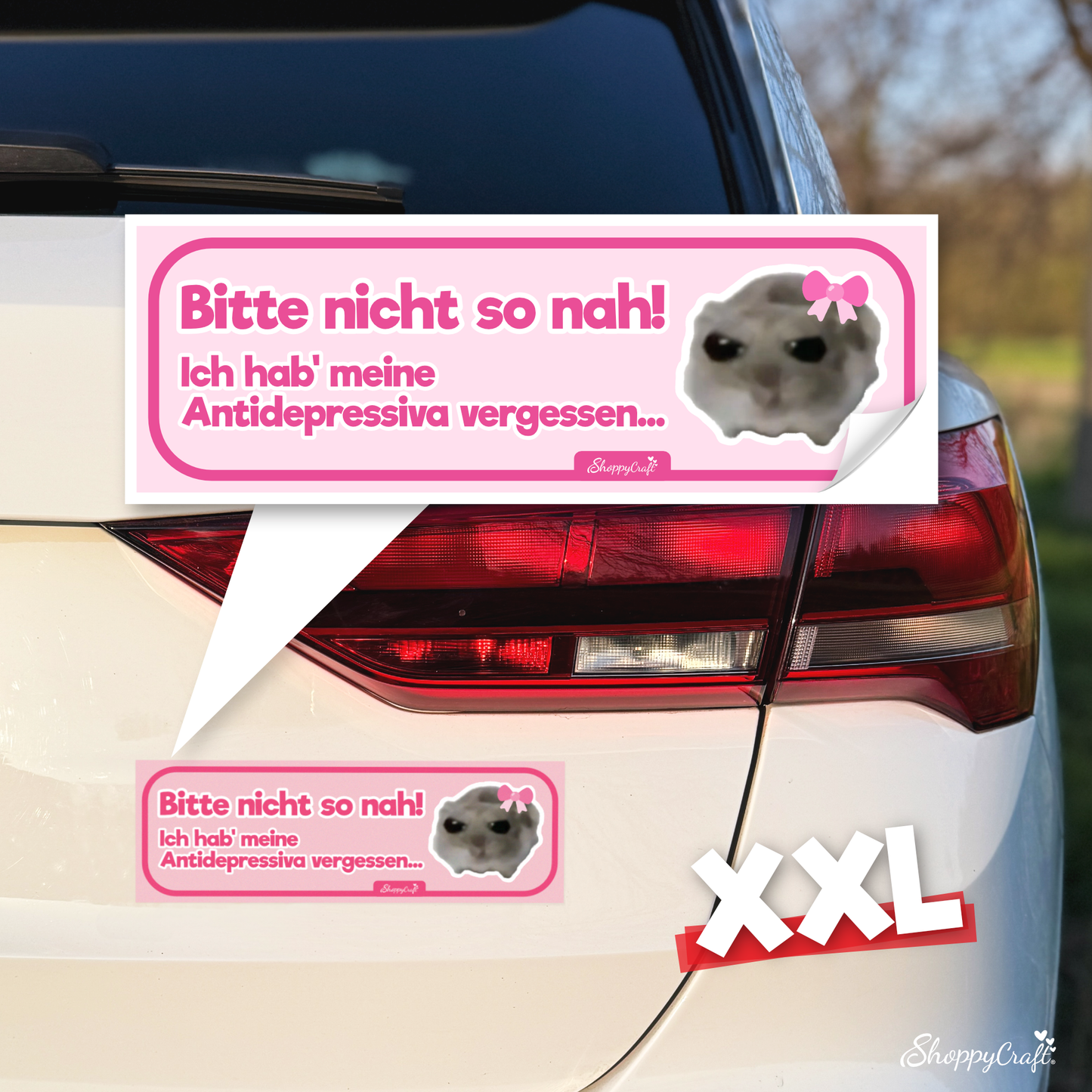 Sad Hamster Auto Aufkleber XXL 'Bitte nicht so nah'