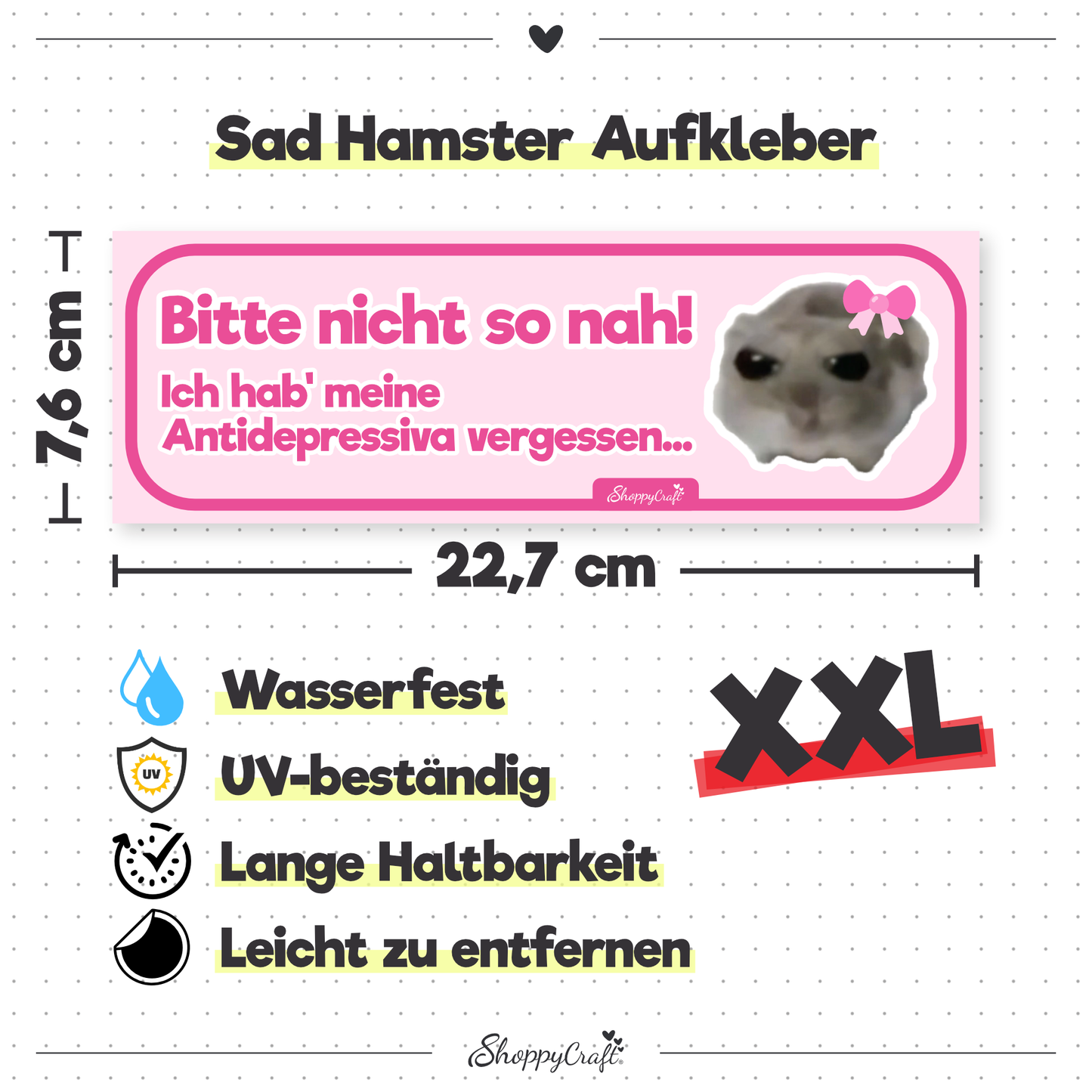 Sad Hamster Auto Aufkleber XXL 'Bitte nicht so nah'