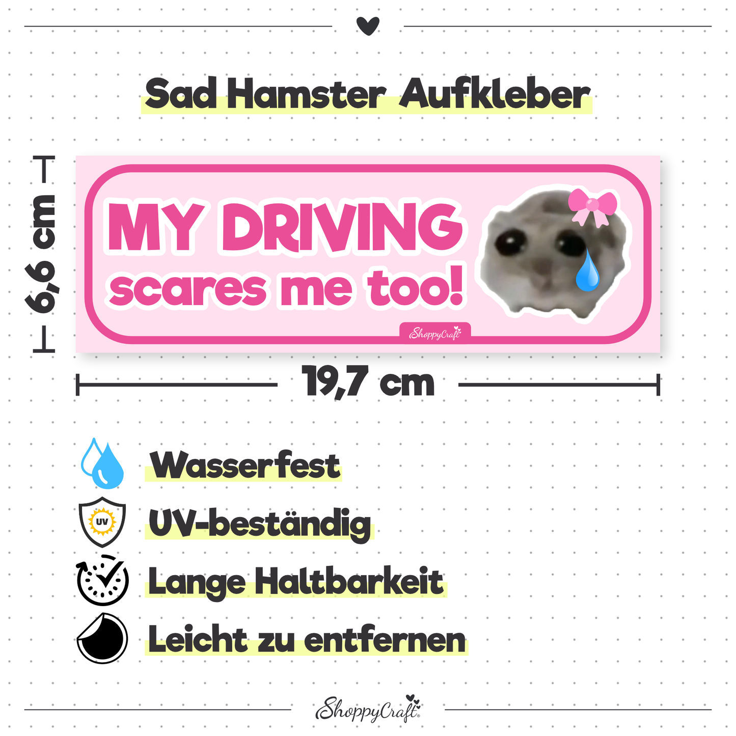 Sad Hamster Auto Aufkleber 'My Driving Scares Me Too'