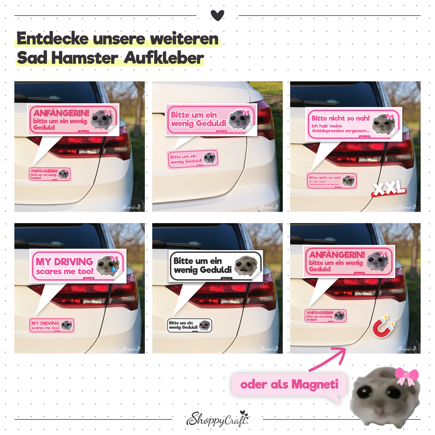 Sad Hamster Auto Aufkleber XXL 'Bitte nicht so nah'